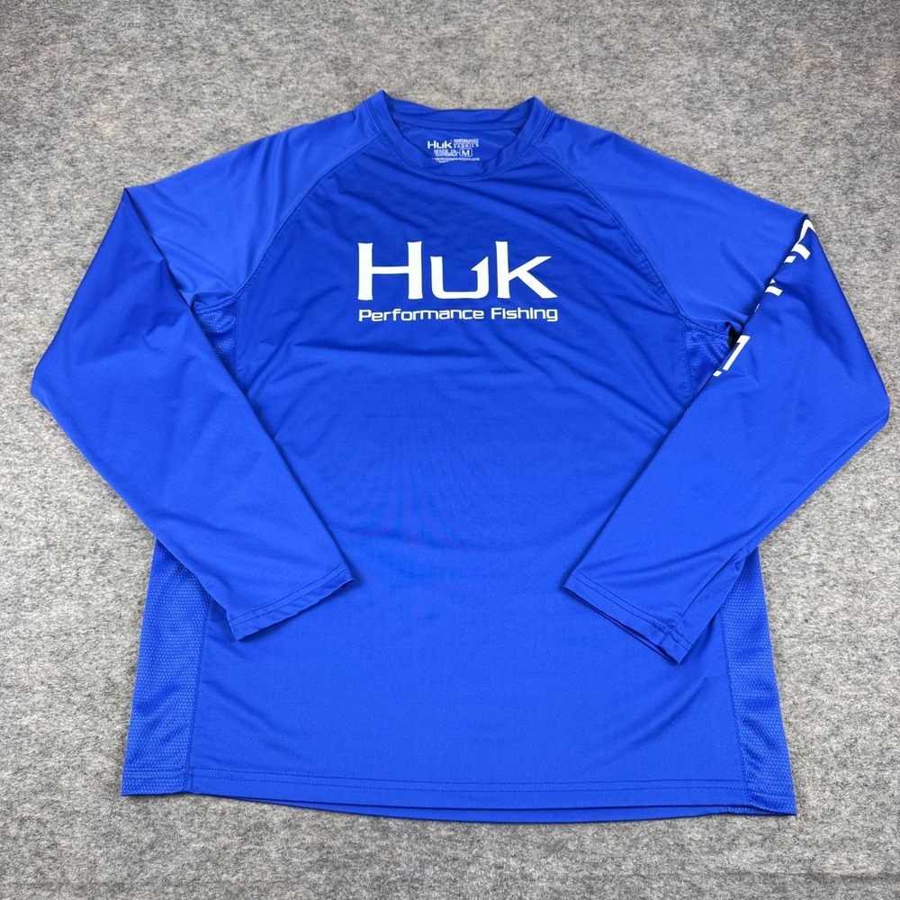 HUK Performance Fishing Shirt Long Sleeve Polyester Stretch Blue Mens Medium M - Picture 2 of 9